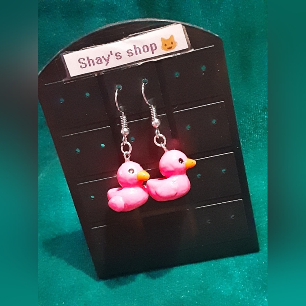 Pink rubber ducky earrings